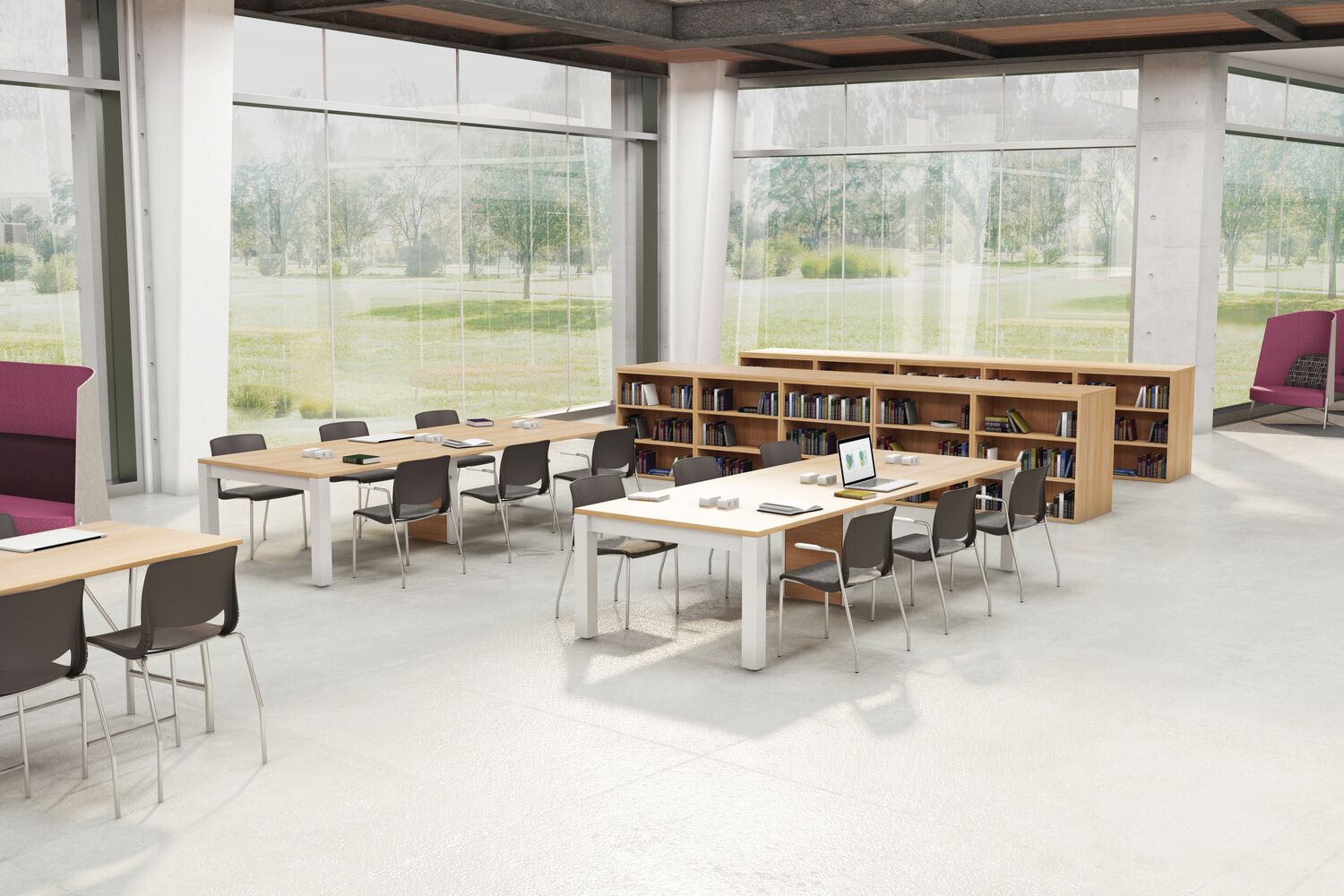 Bright modern library study space